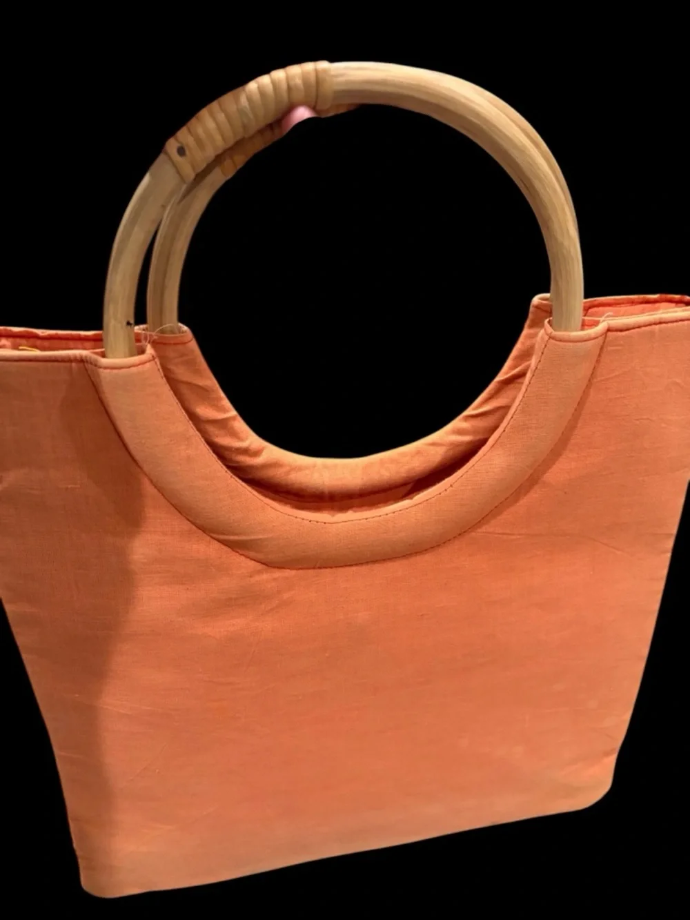 Boho Embroidered Tote Bag with‎ Round Bamboo Handles